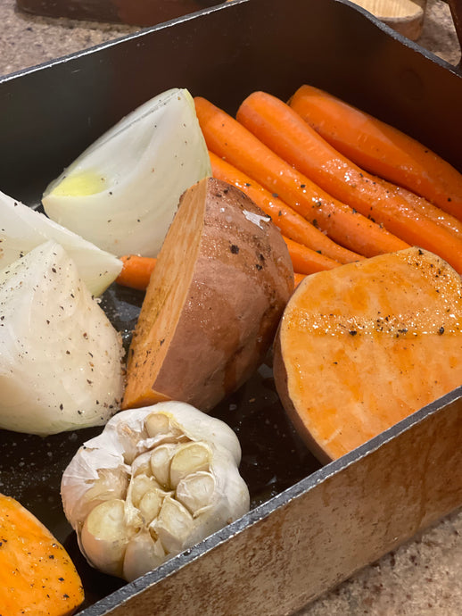 Creamy Roasted Carrot and Sweet Potato Soup (aka Covid Crusher Soup)